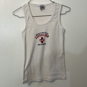 Lifeguard off duty Holiday isle beach Fl. White children’s large tank top